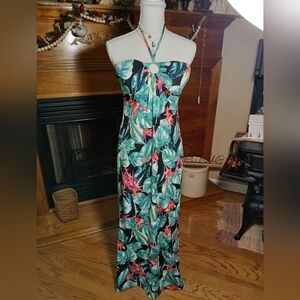 No Bondaries Jr's Tropical Floral Halter Maxi Dress